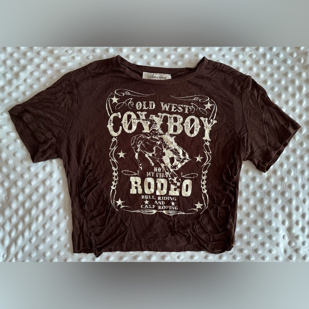 Brown cowgirl split crop top small